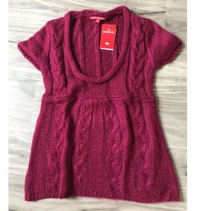 J.J. BASICS PLUNG SCOOP METALLIC CABLE SWEATER M